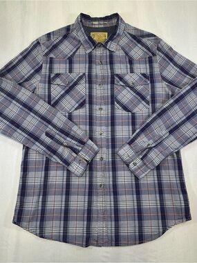Forever 21 Men's Plaid Button-Down Shirt - Blue, Gray, Red Accents